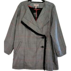 Laurie Felt Zoe Black Herringbone Wrap Coat Fringe Trim Relaxed Fit NEW